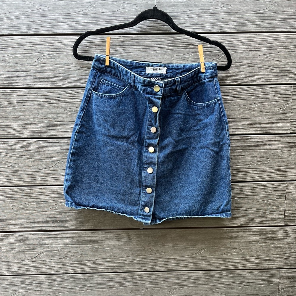 Denim Button-Front Skirt